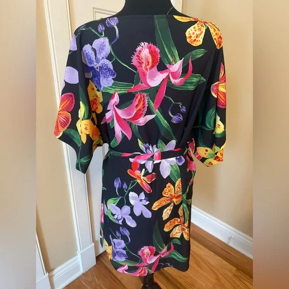 Lands’ End Black Multicolored Floral Dress Short Sleeve Womens Size S (6-8) NWOT - Picture 4 of 14